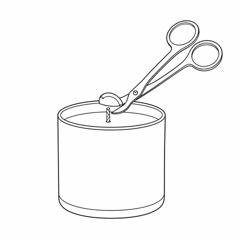 Wick trimmer above an unlit candle